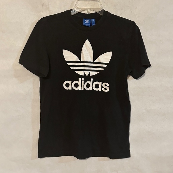 Adidas Classic Three Stripe Leaf Black Workout Athletic Short Sleeve T Shirt Tee - Picture 2 of 6
